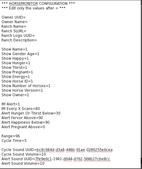 HorseMonitor CONFIG notecard