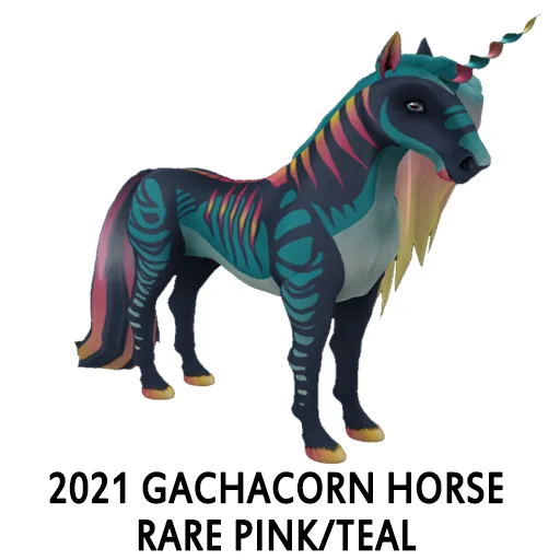2021 Gachacorn Horse Rare Pink Teal